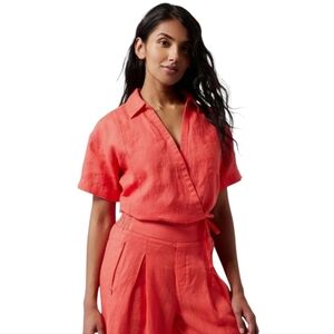 Athleta Playa Linen Tie Wrap Top Coral Women's Small
